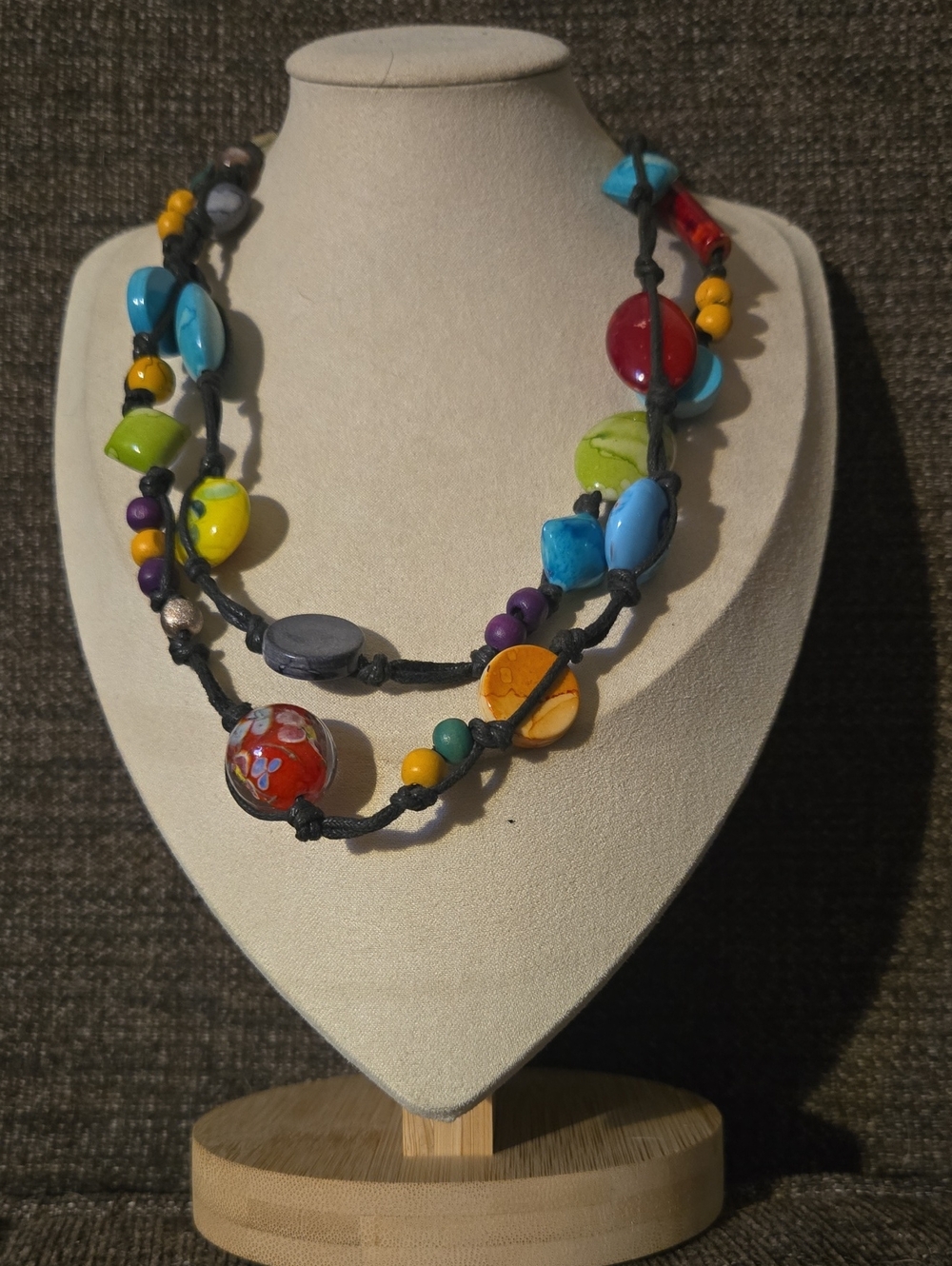 Vintage Y2k Millifore Colorful Glass Multi-Bead Necklace - Vibrant Mixed Colors